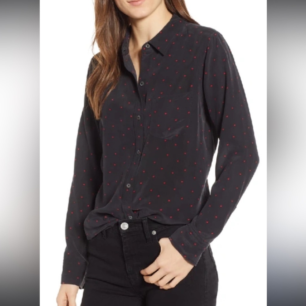 Rails Kate Heart Print Silk Shirt, size M. Excellent Condition!